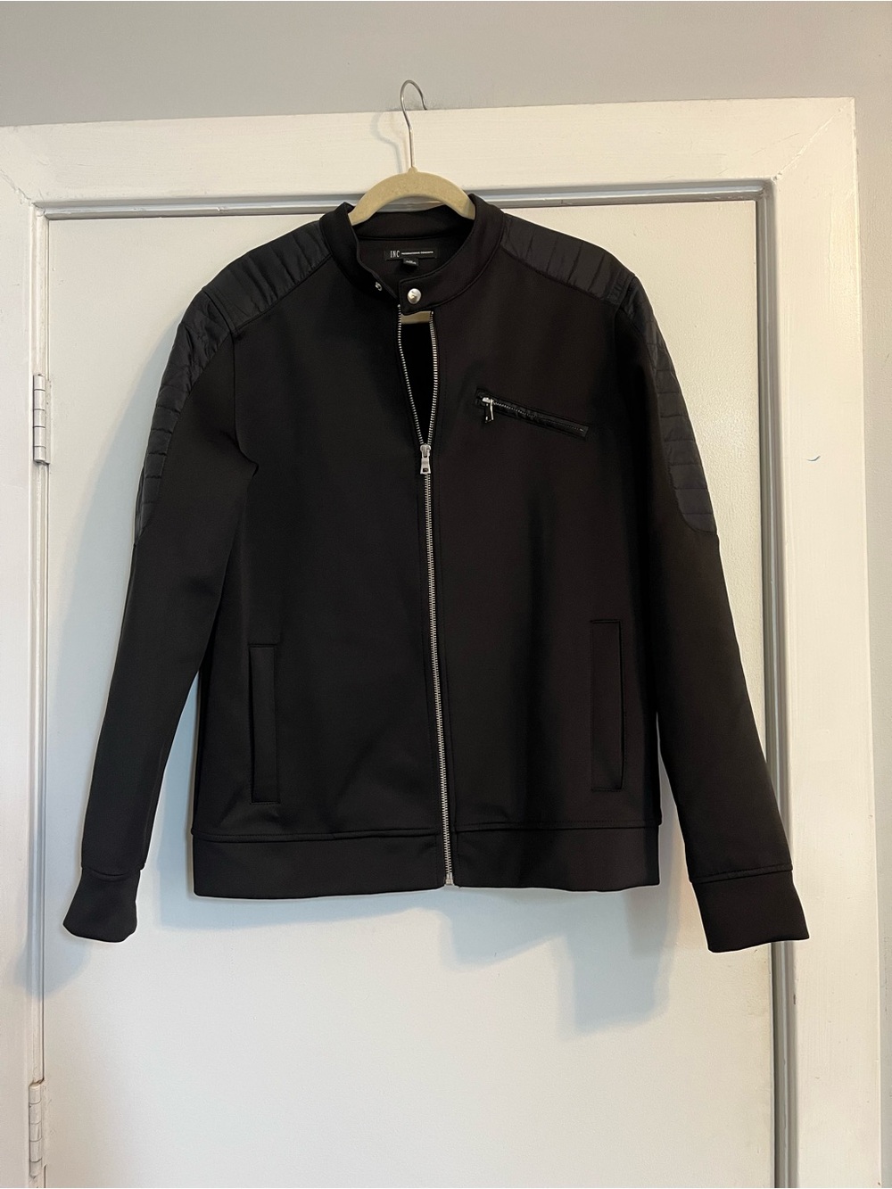 INC International Concepts Black Bomber Jacket with Quilted Shoulders medium
